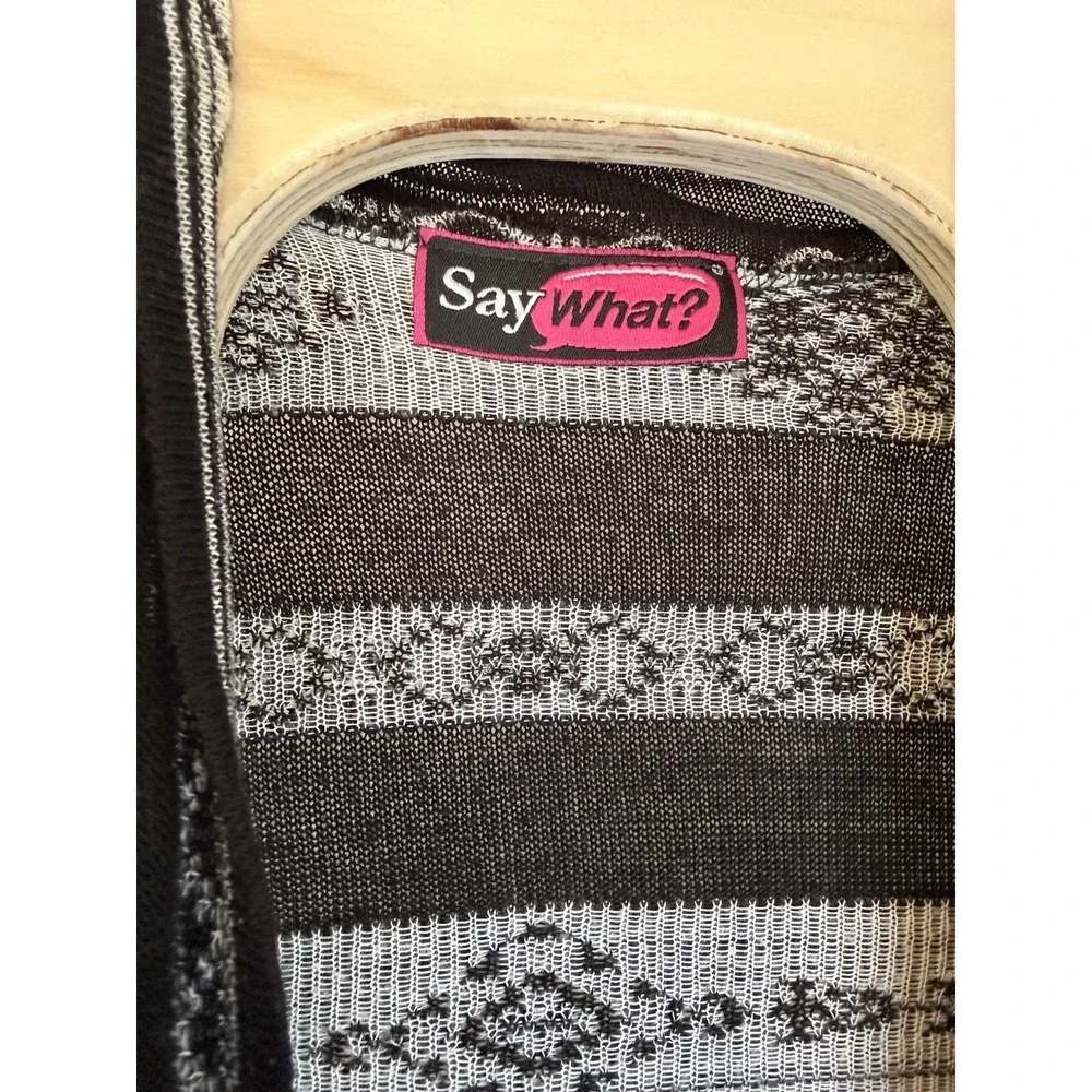 Say What Womens Cardigan Open Front Size S‎ Black And White Diamond Stripe EUC